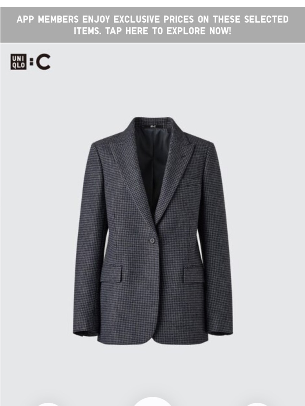 Uniqlo: C Tweed Tailored Jacket, Grey Houndstooth, Japanese size XXL, NWT